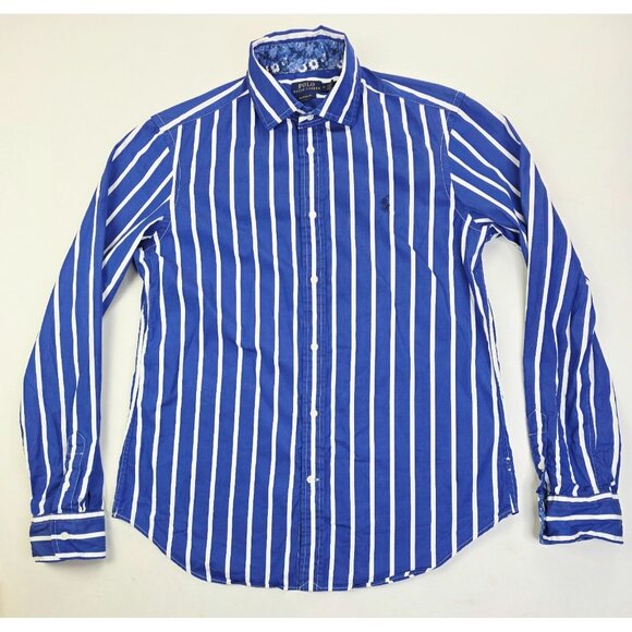Polo Ralph Lauren Classic Fit Size 12 Womens Blue White Stripe Chest Logo Shirt - Picture 1 of 10